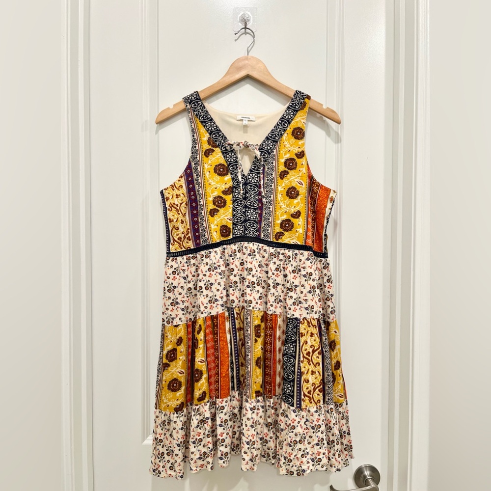 Bohemian Floral Tiered Babydoll Mini Dress - Picture 2 of 9